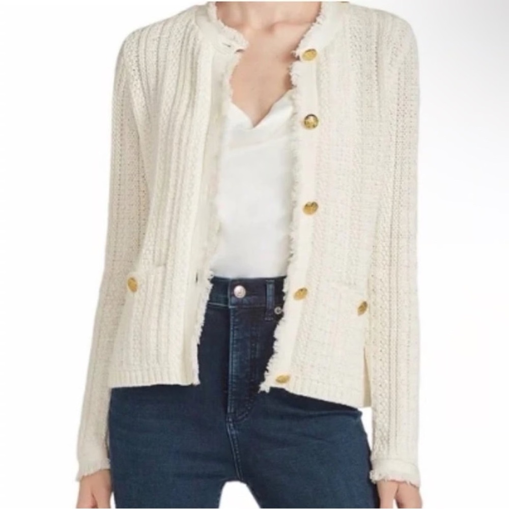 T Tahari White Cotton-Blend Cardigan Sweater